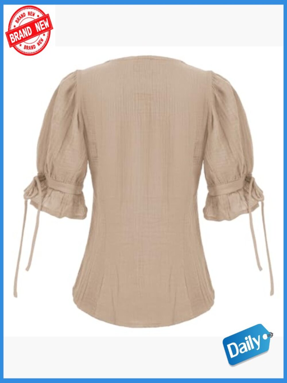 Plus Size Lace-Up Renaissance Blouse Puff Sleeve Peasant Top - Picture 4 of 7